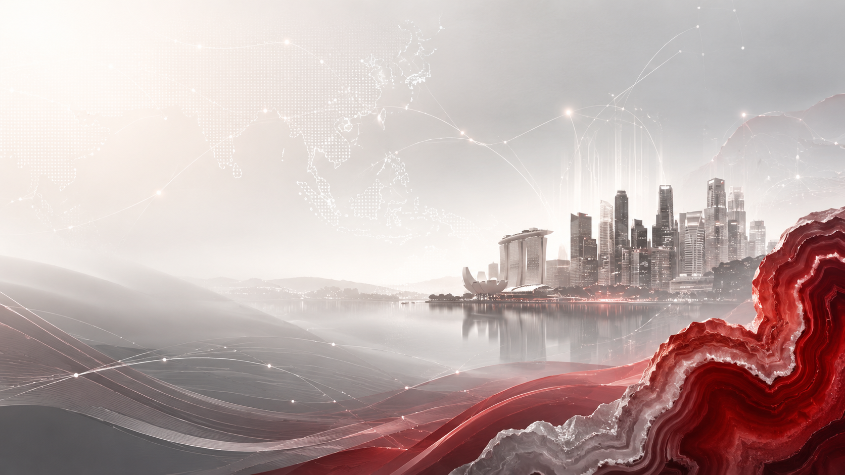 Abstract corporate skyline and Asia connectivity visual